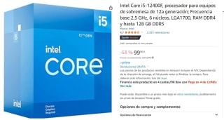 Procesador Intel Core i5-12400F 2.5 GHz por 89.99€