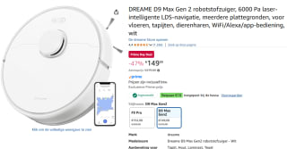 Dreame D9 Max Gen 2 voor €139 dmv code met Amazon prime
