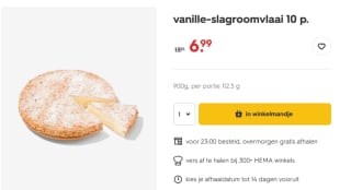 Vanille-slagroomvlaai 10 p. voor €6,99 bij de Hema