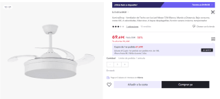 Ventilador de Techo LED Messe 72W Blanco DC Ultra Silencioso con Mando a Distancia y Palas Retráctiles Verano / Invierno por 69.69€ (Cuenta Nueva 57.69€)