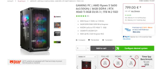 PC Gaming con RTX 4060 Ti 8GB DLSS 3, AMD Ryzen 5 5600, 16GB DDR4,1TB M.2 SSD por 799€