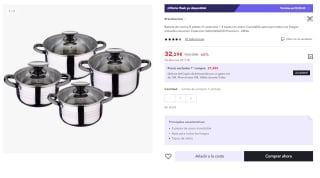 San Ignacio Bateria de cocina 8 piezas-acero inoxidable-tapas de vidrio por 20.99€