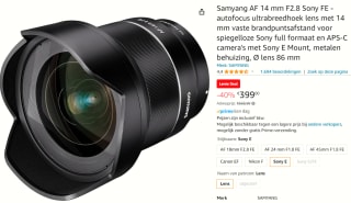 Samyang AF 14mm F2.8 Sony FE ultrabreedhoek lens voor €399 bij Amazon