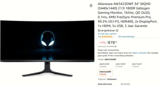 Alienware AW3423DWF 34" Wide Quad HD 165Hz Curved OLED Gaming monitor voor €878,96 bij Amazon