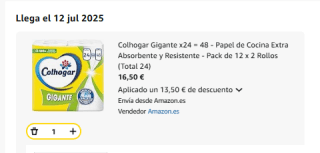 24 rollas Colhogar Gigante Papel de Cocina Extra Absorbente y Resistente por 16,50€