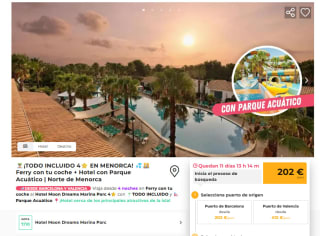 Menorca 4 noches Hotel 4 estrellas Todo incluido + Ferry con coche por 202€