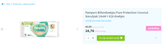 Pampers Billendoekjes Pure Protection Coconut Navulpak met 616 doekjes voor €16,78 bij Plein.nl