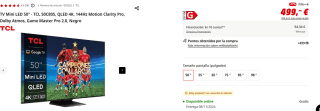 TV Mini LED 50" TCL 50C805, QLED 4K, 144Hz Motion Clarity Pro por 424,15€