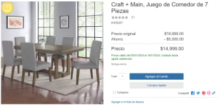 Craft + Main, Juego de Comedor de 7 Piezas por $14,999 en Costco