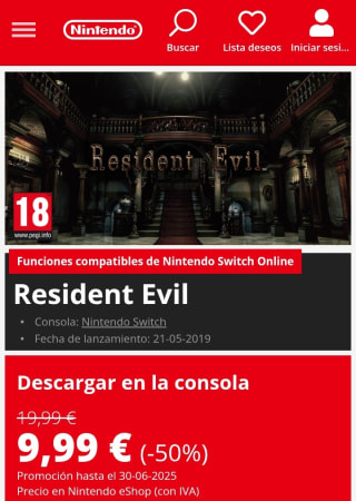 Resident Evil Nintendo Switch por 9,99€.