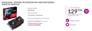 Tarjeta Grafica ASUS Dual Radeon RX 6400 4GB GDDR6 por 129.99€
