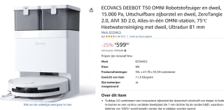 ECOVACS DEEBOT T50 OMNI Robotstofzuiger Wit voor €599 bij Amazon