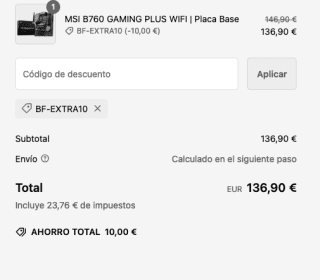 MSI B760 Gaming Plus WIFI DDR5 Placa Base ATX socket Intel 1700 por solo 136,90€ + 20$ de saldo de Steam