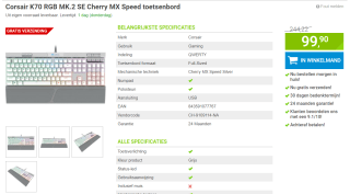 Corsair K70 RGB MK.2 SE Cherry MX Speed gaming toetsenbord voor €99,90 bij megekko