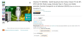 TV Hisense 40A5KQ 40" QLED FullHD por 189,99€