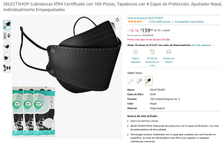 Pack 100 Cubrebocas KF94 por $139 en Amazon