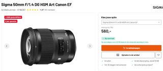 Sigma 50mm F1.4 DG HSM Art Canon EF primelens voor €560 bij Kamera Express