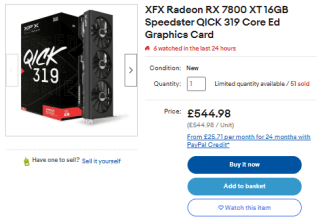 Purchase XFX Radeon RX 7800 XT graphics card as low as £490.48 at eBay
