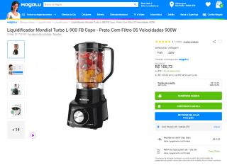 Liquidificador da Mondial, modelo Turbo L-900 - R$ 105,73