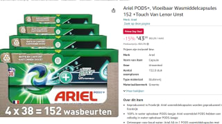 Ariel PODS+, 152 stuks Vloeibaar Wasmiddelcapsules voor €43,99 met Amazon prime