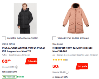 2+1 gratis op geselecteerde baby- en kinderkledij bij Bol