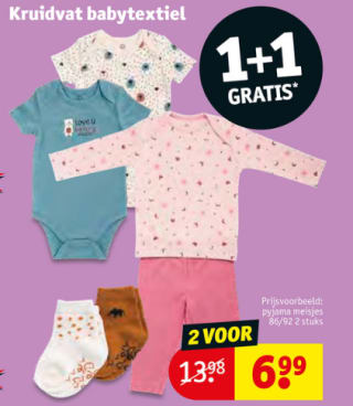 Alle baby-textiel 1+1 gratis bij Kruidvat