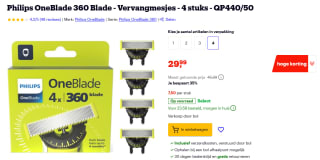 4 Stuks Philips OneBlade 360 Blade - Vervangmesjes voor €29,99 bij Bol