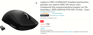 Logitech-G Pro X Superlight Zwart muis voor €79,90 bij Amazon