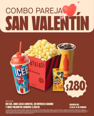 Combo Pareja San Valentín $280 en Cinemex