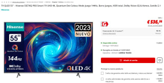Television QLED 55'' - Hisense 55E7KQ PRO Smart TV UHD 4K, Quantum Dot Colour, Modo Juego 144Hz, Barra juegos, HDR total, Dolby Vision IQ & Atmos, Sonido 2.1 por 536.36€