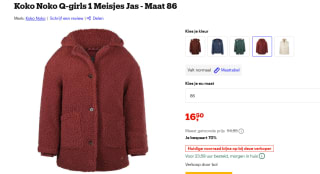 Koko Noko meisjes winterjas zachtrood teddy voor €16,50 bij Bol