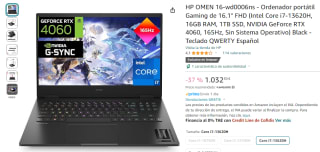 Portátil Gaming HP Omen 16 i7-13620H 16GB 1TB NVIDIA 4060 por 1032,30€