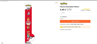Reloj digital infantil Pokémon por 4,49€