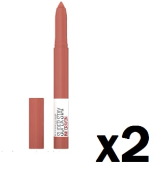 2 Unidades de Maybelline New York, Superstay Ink Crayon Pintalabios Mate Cremoso Larga Duración, Fácil aplicación, No reseca, Tono 100 Reach High 20 g por 6.32€
