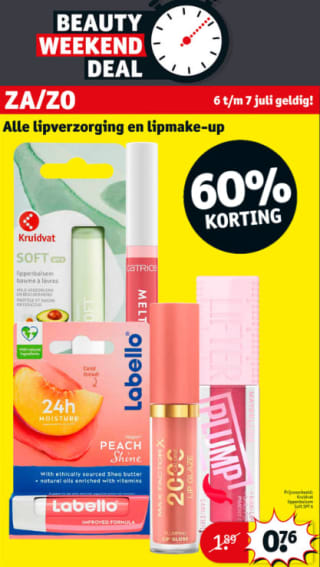 60 % korting op alle lipmake-up en lipverzorging bij Kruidvat