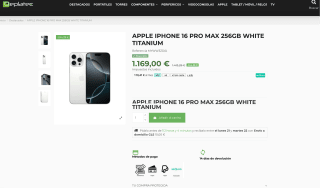 Apple Iphone 16 PRO Max 256GB WHITE TITANIUM por 1,169€