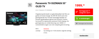 Panasonic TV-55Z90AE6 Zwart voor €1.999 bij Apollo