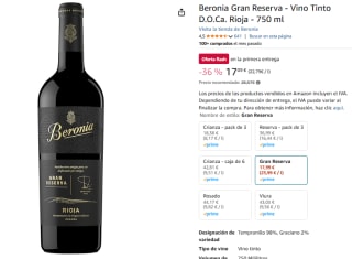 Beronia Gran Reserva - Vino Tinto D.O.Ca. Rioja - 750 ml por 17,09€