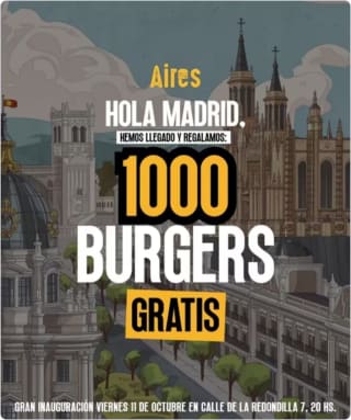 Gratis Hamburguesas en Aires Burger Bar este 11 de octubre en Madrid