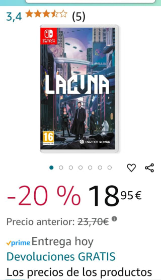 Lacuna Nintendo Switch por 18,95€.