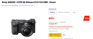 Sony A6100 + 16-50 mm f/3.5-5.6 Zwart voor €601 bij Bol