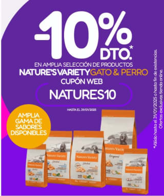 10% descuento en Natures Variety gato y perro