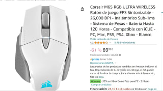 Ratón Gaming Inalámbrico marca Corsair M65 RGB Ultra Wireless 26000DPI Blanco por 89,99€