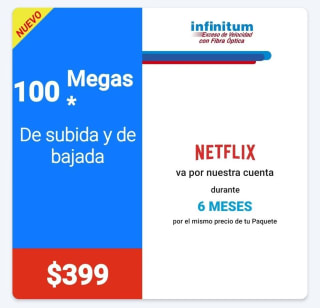 Puro Internet Infinitum de Telmex 100mbps Simétricos e Ilimitados por $399