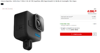 Cámara deportiva GoPro Hero 11 Mini, 5.3K, 24.7 MP, SuperFoto, HDR, HyperSmooth 5.0, Slo-Mo x8, Sumergible 10m por 236.36€