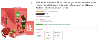 Pack 18 bolsitas Rollitos de Fruta Sabor Fresa por 9,36€