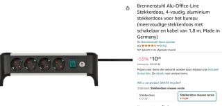 Brennenstuhl Alu-Office-Line stekkerdoos met 4 contacten voor €10 bij Amazon