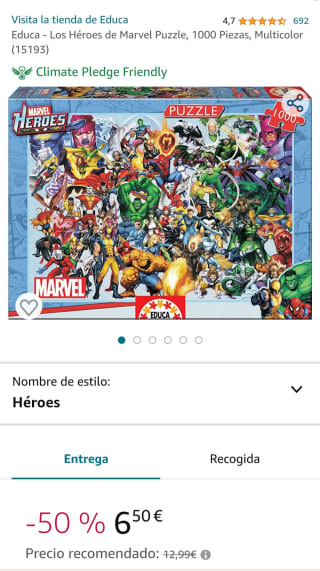 Puzzle de 1000 piezas marca Educa Marvel por 6,50€