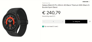 Samsung Galaxy Watch 5 Pro 4G 45mm Zwart voor €240,79 bij Dustinhome