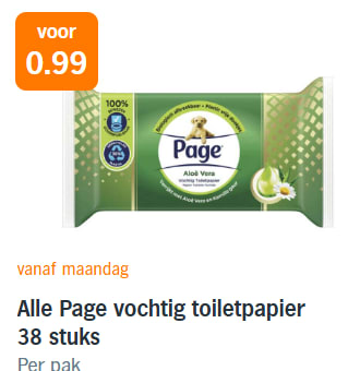 Alle Page vochtig toiletpapier 38 stuks voor €0,99 bij de AH